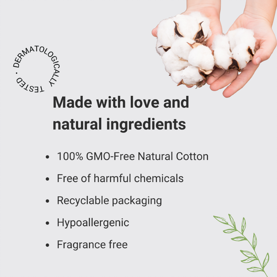100% Natural Cotton Feminine Wipes with Vitamin E, for Sensitive Skin, 20 Count